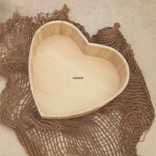 创意木质心形新生儿拍照道具心形辅助摄影棚道具爱心木盆筐子道具