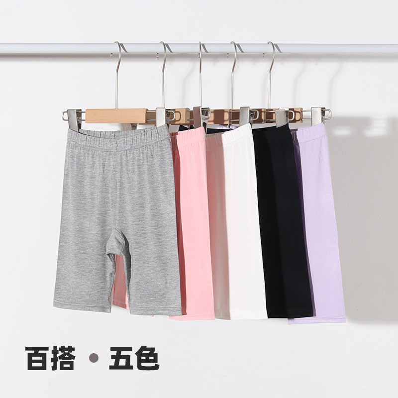 女童打底裤夏季薄款加裆五分裤莫代尔儿童外穿安全裤子宝宝黑中裤