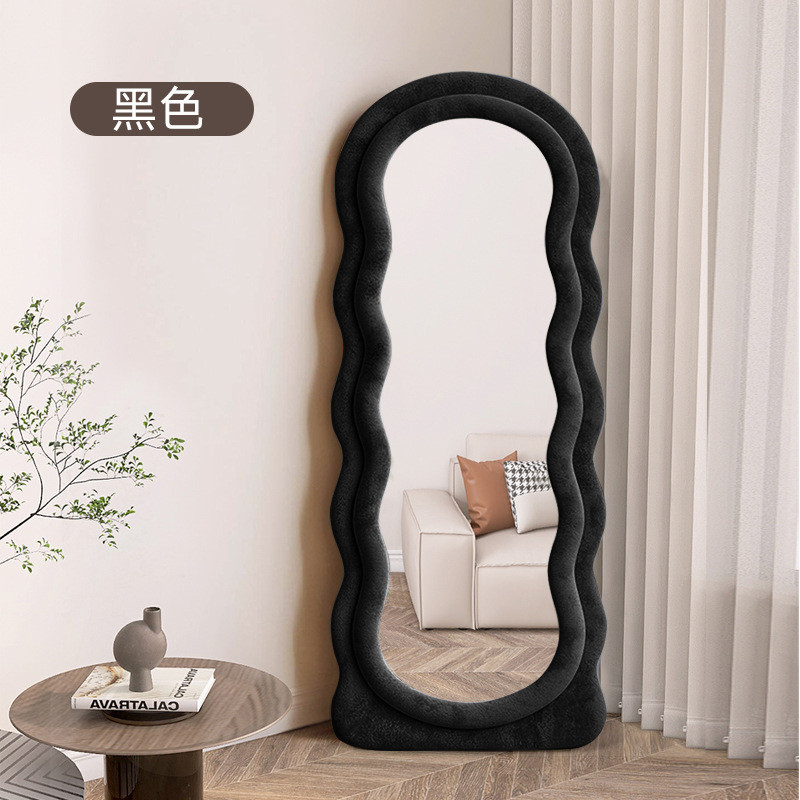 家用试衣ins风网红波浪全身镜落地镜女生卧室穿衣镜高级奶油镜子