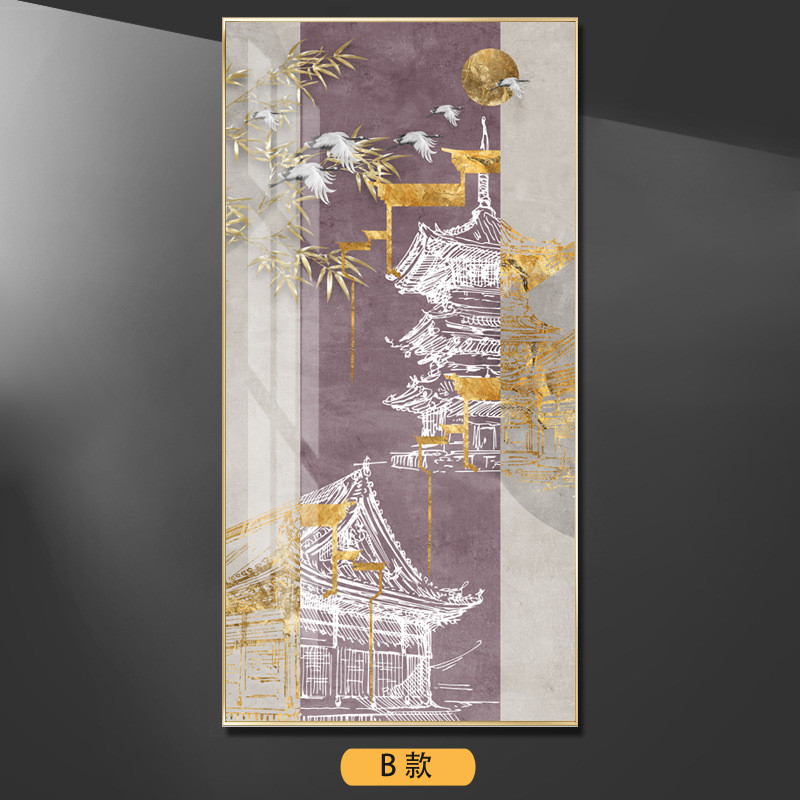 建筑客厅背景墙新中式风景画过道走廊入户玄关装饰画晶瓷挂画壁画图片