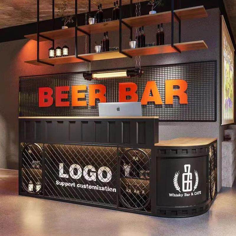 工业风酒吧创意接待台清吧收银台转角铁艺餐厅前台复古音乐吧台柜