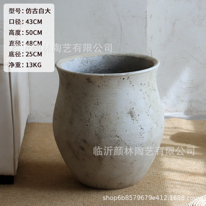 复古做绿植水泥花盆大号口径圆形客厅户外旧盆创意落地花盆龙舌兰