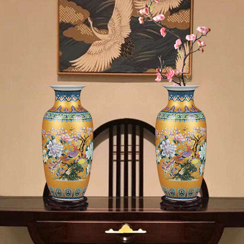 景德镇粉彩大花瓶陶瓷器现代时尚客厅落地花插家居欧式装饰品摆件