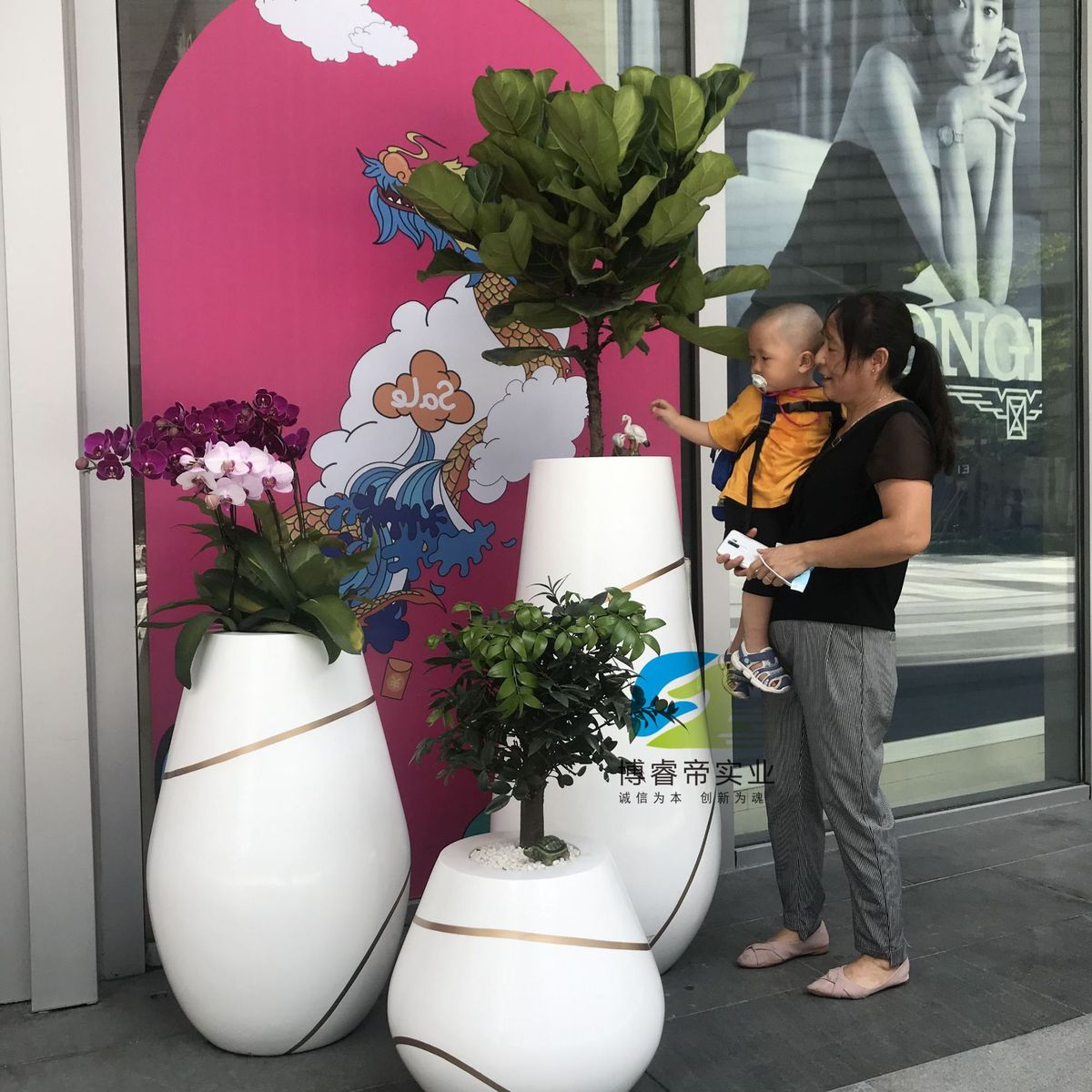 热销创意玻璃钢组合花盆商场购物中心大装饰花器户外花瓶摆件烤漆
