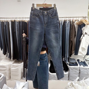 韩国东大门代购2025秋冬加厚弹力牛仔裤紧身显瘦加绒小脚铅笔裤女