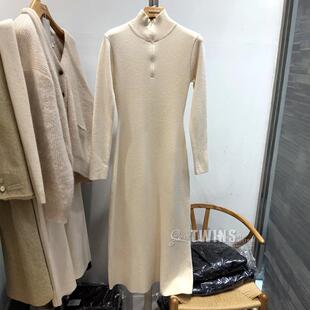 BLOSSOM现韩国代购高领毛衣裙 半拉链百搭显瘦修身羊毛针织连衣裙