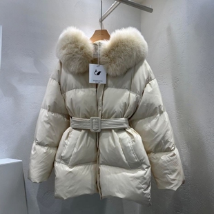 韩国东大门代购简约短款羽绒服女25秋冬洋气显瘦连帽腰带鸭绒外套