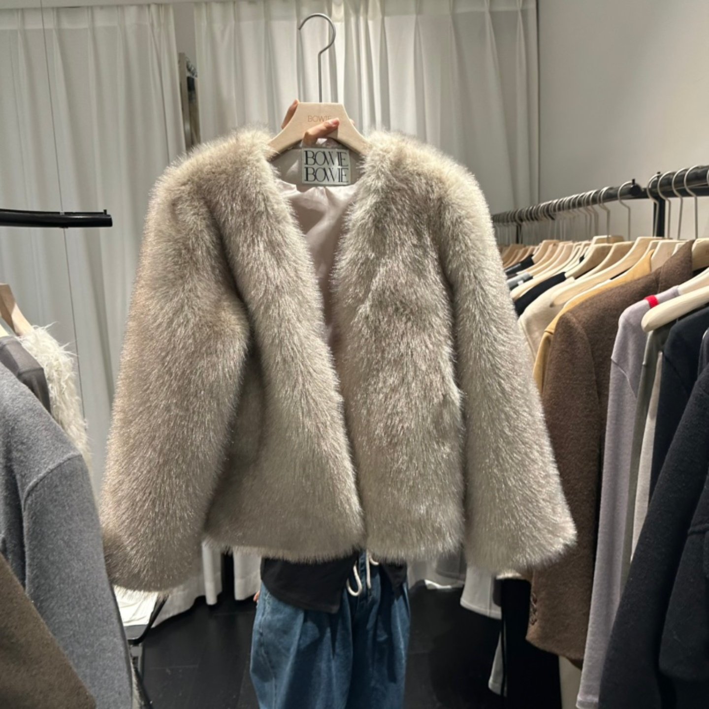 韩国东大门代购环保皮草短款外套 25秋冬季气质甜美开衫毛绒上衣