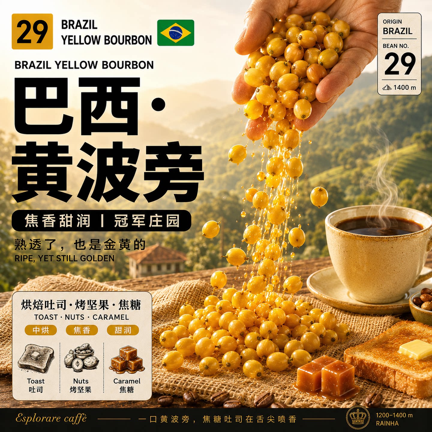 巴西·皇后庄园·黄波旁·半水洗咖啡豆