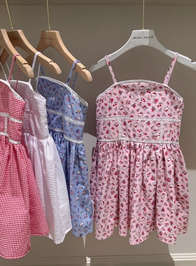 2-10澳女童四色KT印花棉涤混纺吊带无袖连衣裙