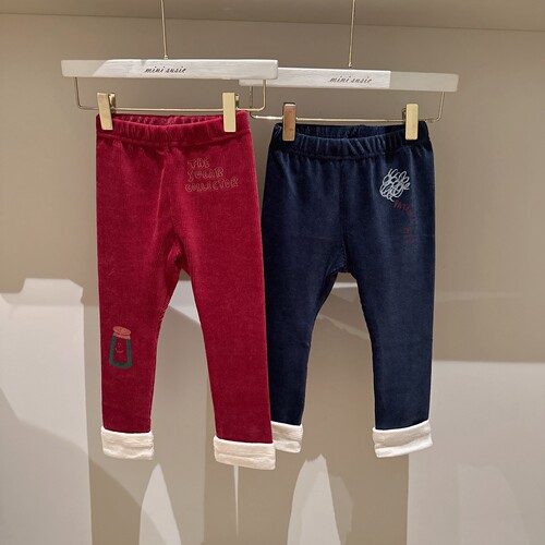 自留100-145韩国高端女童两色条绒翻边裤脚修身打底裤