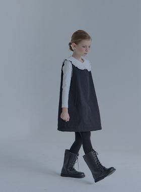 100-145韩系潮童RJ女童黑色刺绣字母夹薄棉背心裙