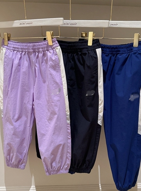 110-160男女童运动系列拼色束脚口挡风面料长裤