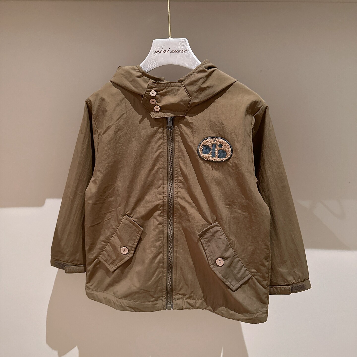 包邮110-145韩系男女童咸菜绿连帽拉链外套