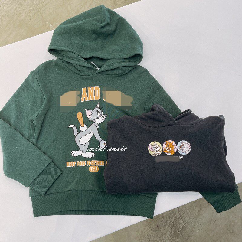 包邮120-130日系男女童卡通纯棉毛圈卡通连帽套头卫衣