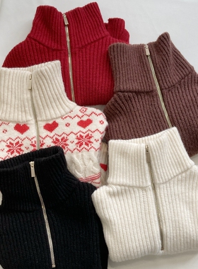 包邮推荐2-16英伦n家男女童五色半拉链半高领不规则毛衣