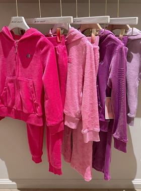 3-14女童JC家天鹅绒字母连帽拉链外套+裤子（分开拍）