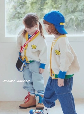 100-145韩系潮童RJ男女童宽松收脚口束腿牛仔裤