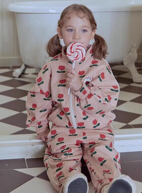 100-145韩系潮童RJ男女童满印花朵松紧腰束脚休闲裤