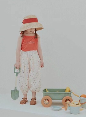 100-145韩系潮童RJ女童红色纯棉字母吊带上衣