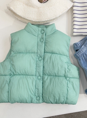 1-8澳女童奶油绿色立领单排扣棉马甲棉背心