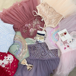 8澳女童亮片可调节吊带网纱拼接连衣裙礼服裙