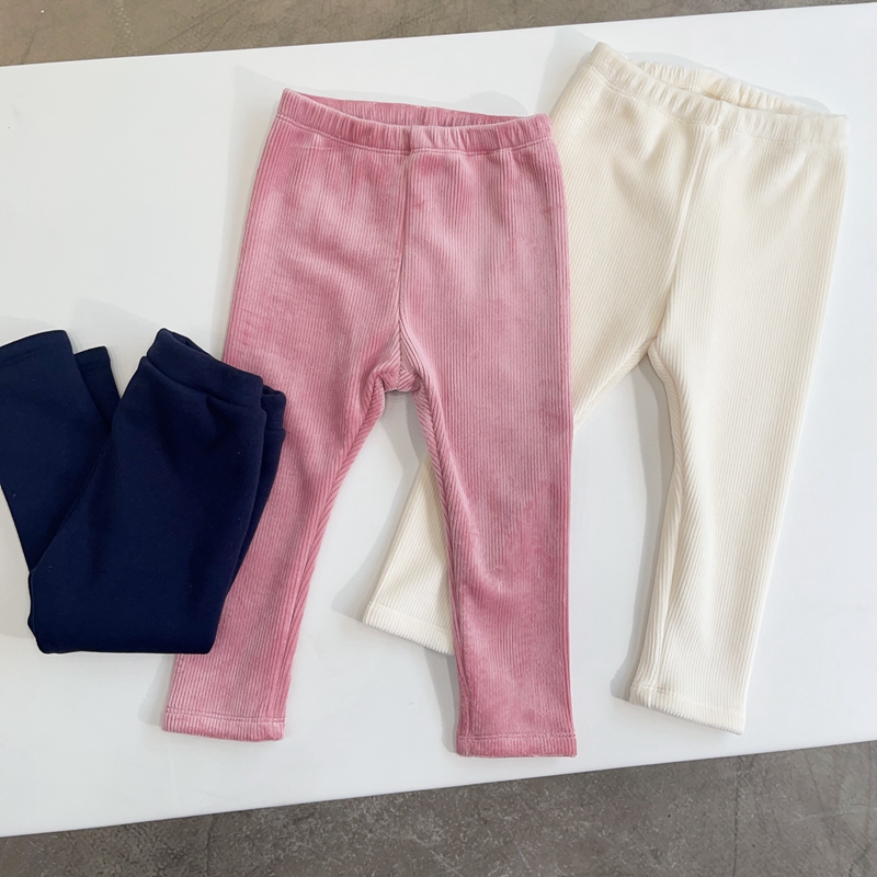100-145韩系高端女童三色条绒加绒内里打底裤