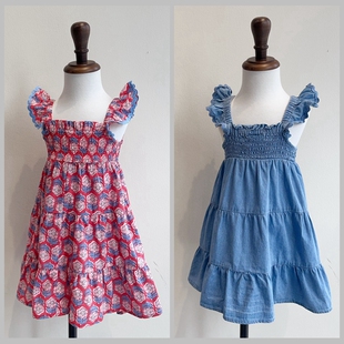 三色印花吊带裙 10澳女童梭织棉小飞肩无袖