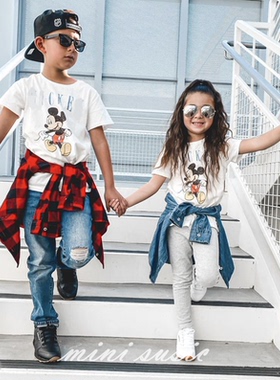 2-10男女童纯棉做旧卡通薄款短袖T恤