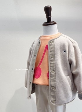 110-145韩系男女童米灰色摇粒绒圆领外套