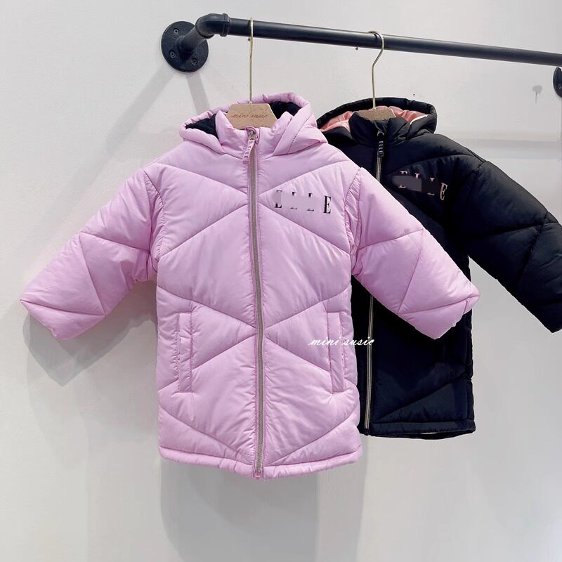 包邮3-16女童两色拉链连帽棉衣棉服保暖中长款外套