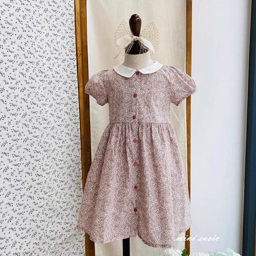 特价（原98）包邮1-8韩系女童su家碎花小翻领单层纯棉短袖连衣裙
