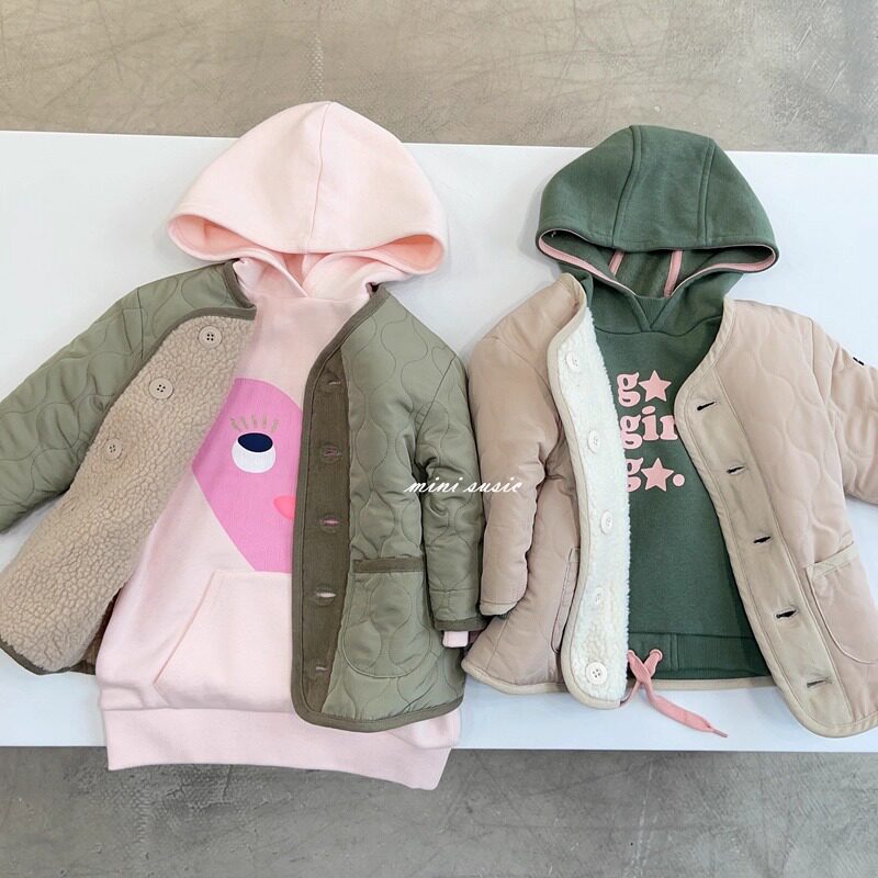 包邮断码80-120日系童装压线仿羊羔毛双面穿夹薄棉外套