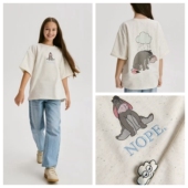 自留116 164荷兰女童中大童薄毛圈卡通印花刺绣字母短袖 T恤