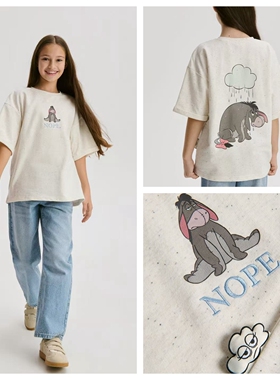 自留116-164荷兰女童中大童薄毛圈卡通印花刺绣字母短袖T恤