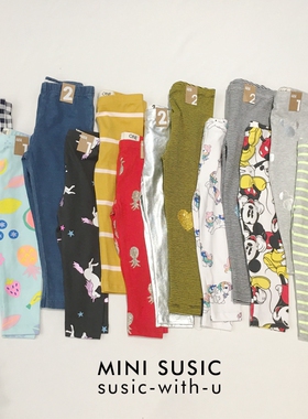 1-10岁minisusic澳洲女童彩色条纹卡通打底裤