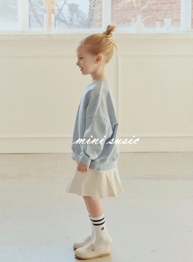 100-145韩系潮童男女童RJ灰色华夫格浅蓝V领薄套头卫衣