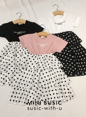 90-130日系点点控minisusic短袖拼接雪纺女童连衣裙