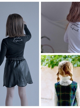 100-145韩系潮童RJ两色薄款字母堆堆领长袖打底衫T恤