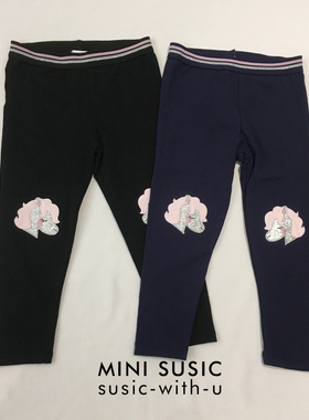 1-8岁minisusic女童黑色藏蓝膝盖可爱小马卡通百搭打底裤