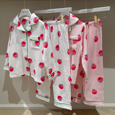 断码特价包邮110-160女童纯棉棉纱爱心长袖家居服套装