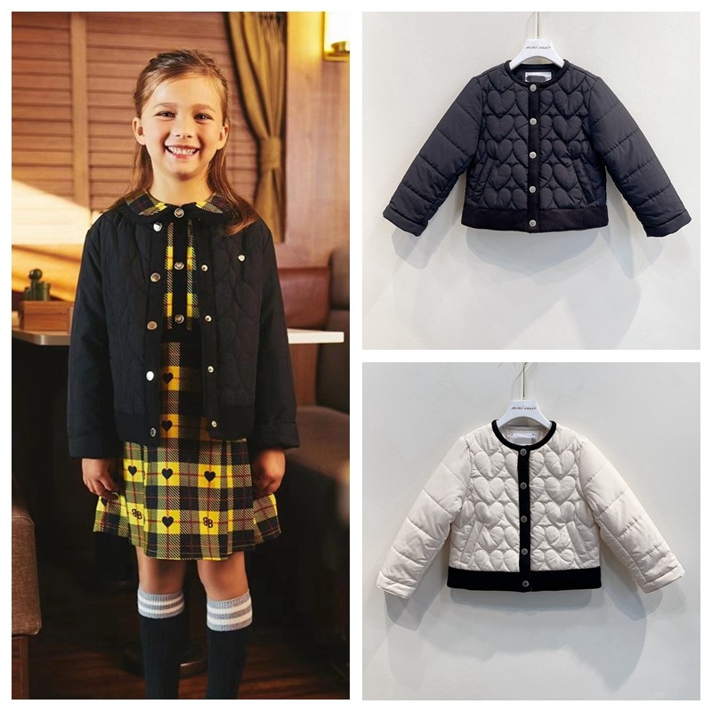 两色绗缝单排扣夹棉薄棉服外套