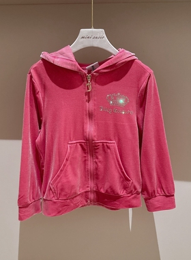 110-165中大女童JC家烫钻丝绒连帽拉链外套