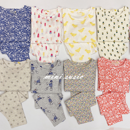 4-12 Girls' Ammonia Cotton Floral Cartoon Home Clothes Set