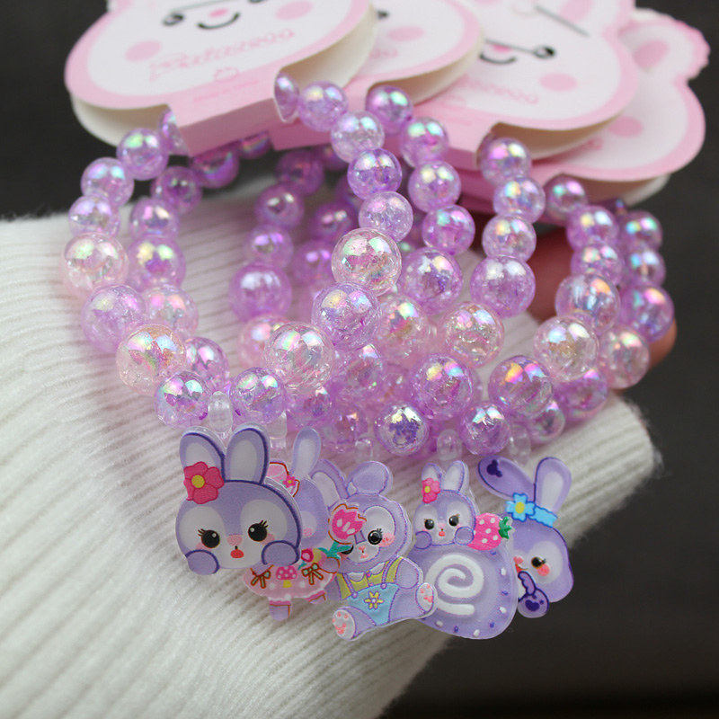 女童可爱宝宝卡通兔子紫色小手链手串高弹力透亮儿童公主气质手饰