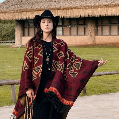cocoa小苏新疆西藏草原旅游民族风围巾披肩外搭保暖拍照斗篷披风