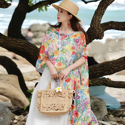 云南沙漠新疆旅游穿搭防晒披肩外搭女夏季海边丝巾长款超大沙滩巾