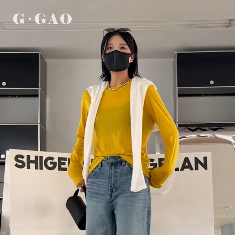 GGAO25秋新诗歌兰女装2050天丝羊毛T恤长袖高弹薄透欧洲站I29