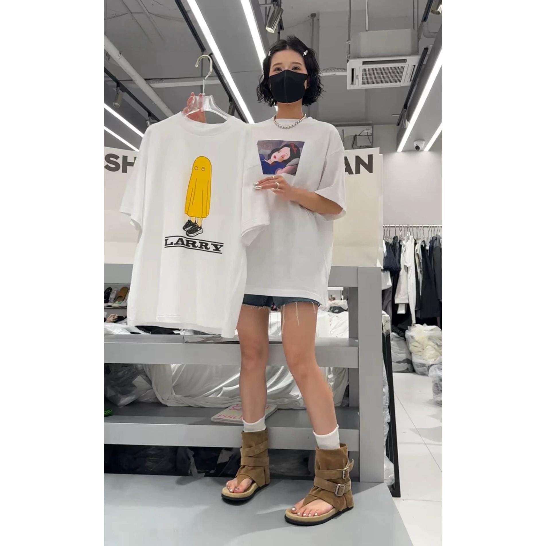 诗歌兰女装2025夏款 58278简约时髦百搭中长款卡通图案短袖T恤女