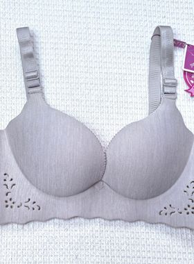 尾货不退换瑕疵黄点内衣无钢圈文胸灰色四排扣85B无痕一片式薄款